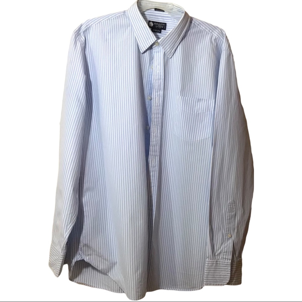 J Crew Men’s Haberdashery 100% Cotton Dress Shirt Blue/White Stripe EUC, 17-17.5